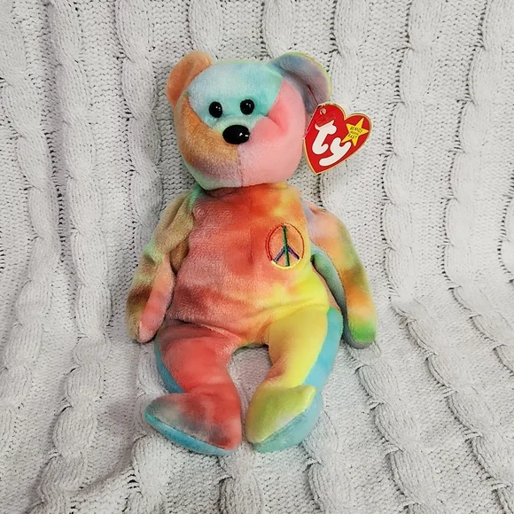 Peace Sign Tie Dye Beanie Baby Bear Rainbow Peace Bear Beanie Baby